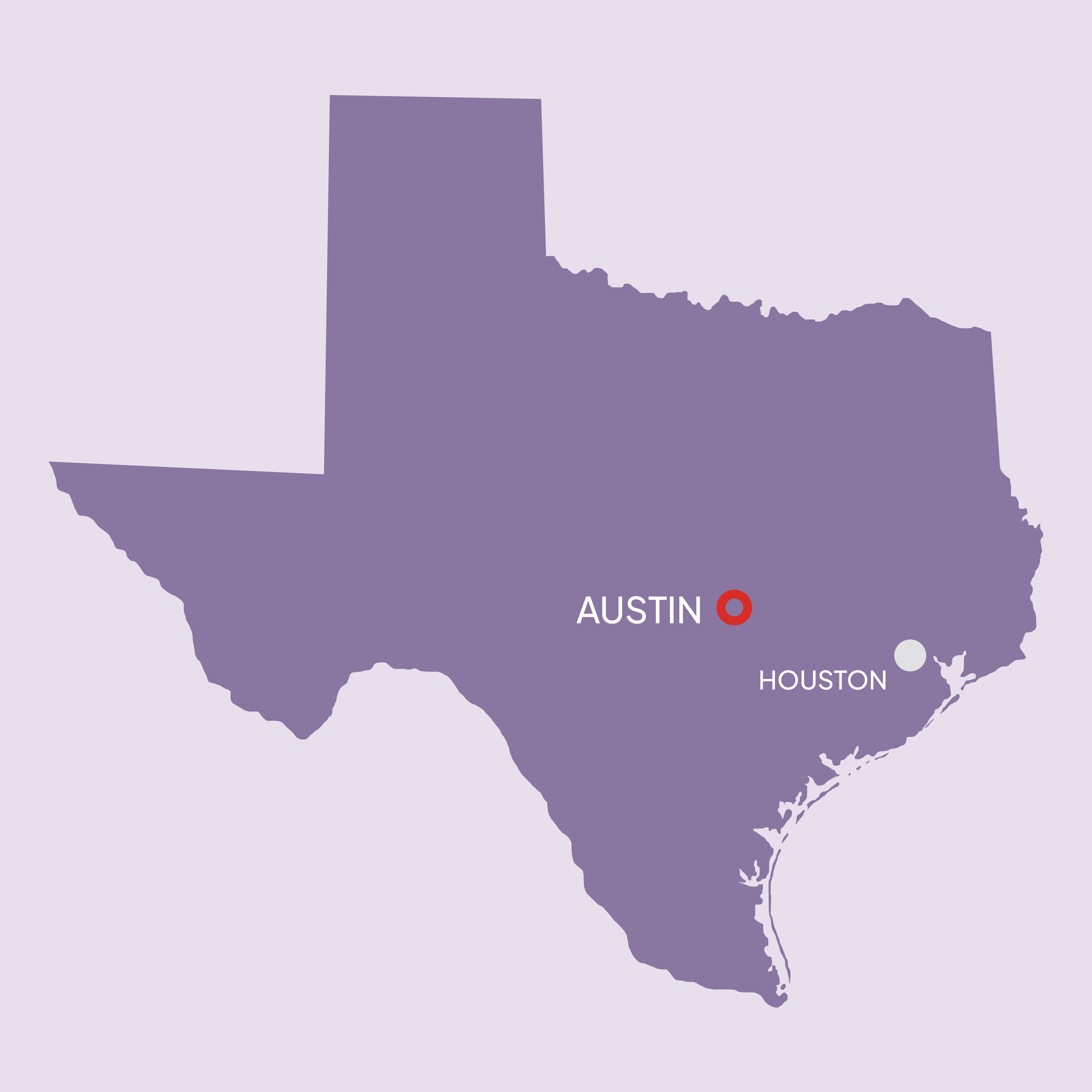 Graphic depicting the geographical distance between Houston and Austin in Texas.